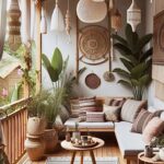 Bohemian Balcony Design with Metal Sofa and Cane Decor