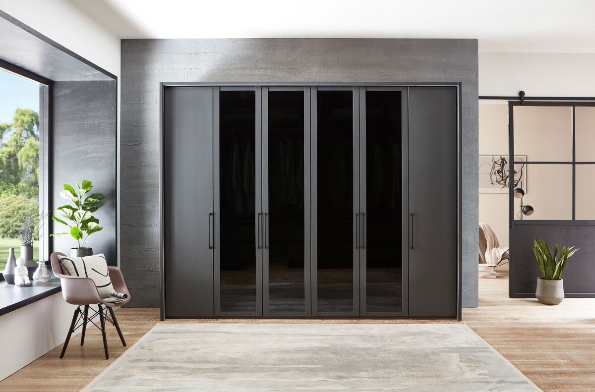 Classic 6-Door Swing Wardrobe Design with Suede Finish