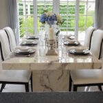 Contemporary Dining Room Design with Marble Table and White Chairs