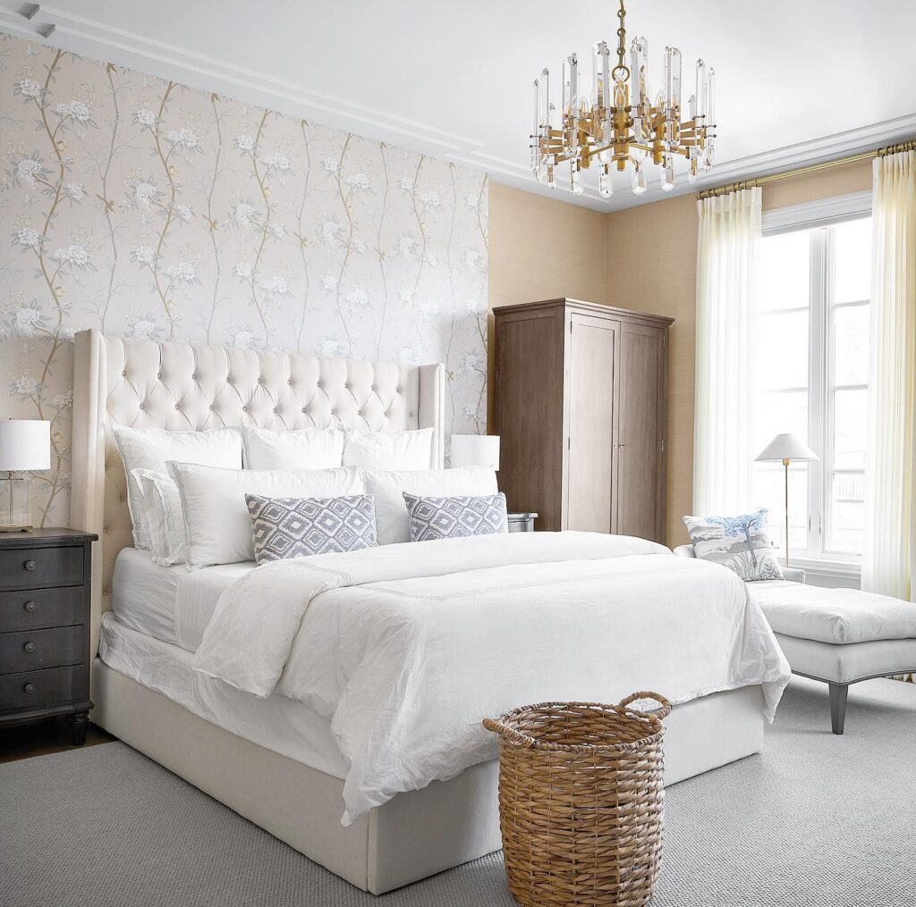 Contemporary Master Bedroom Design with Floral Wallpaper