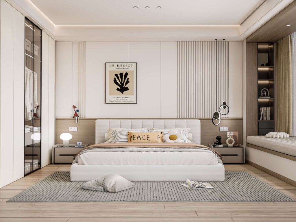 Contemporary Master Bedroom Design with White Bed