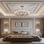 Contemporary Square Gypsum False Ceiling Design with Chandelier and Wall Lights