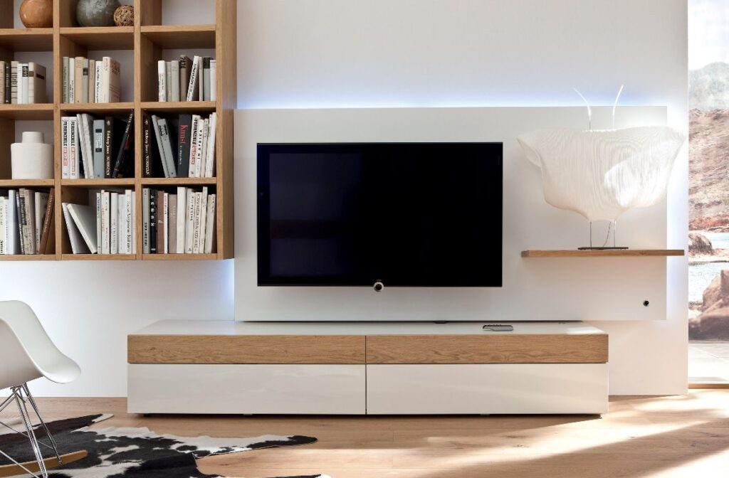 Contemporary TV Unit Design with Membrane Suede Finish