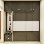 Contemporary White and Green Sliding Door Wardrobe Design
