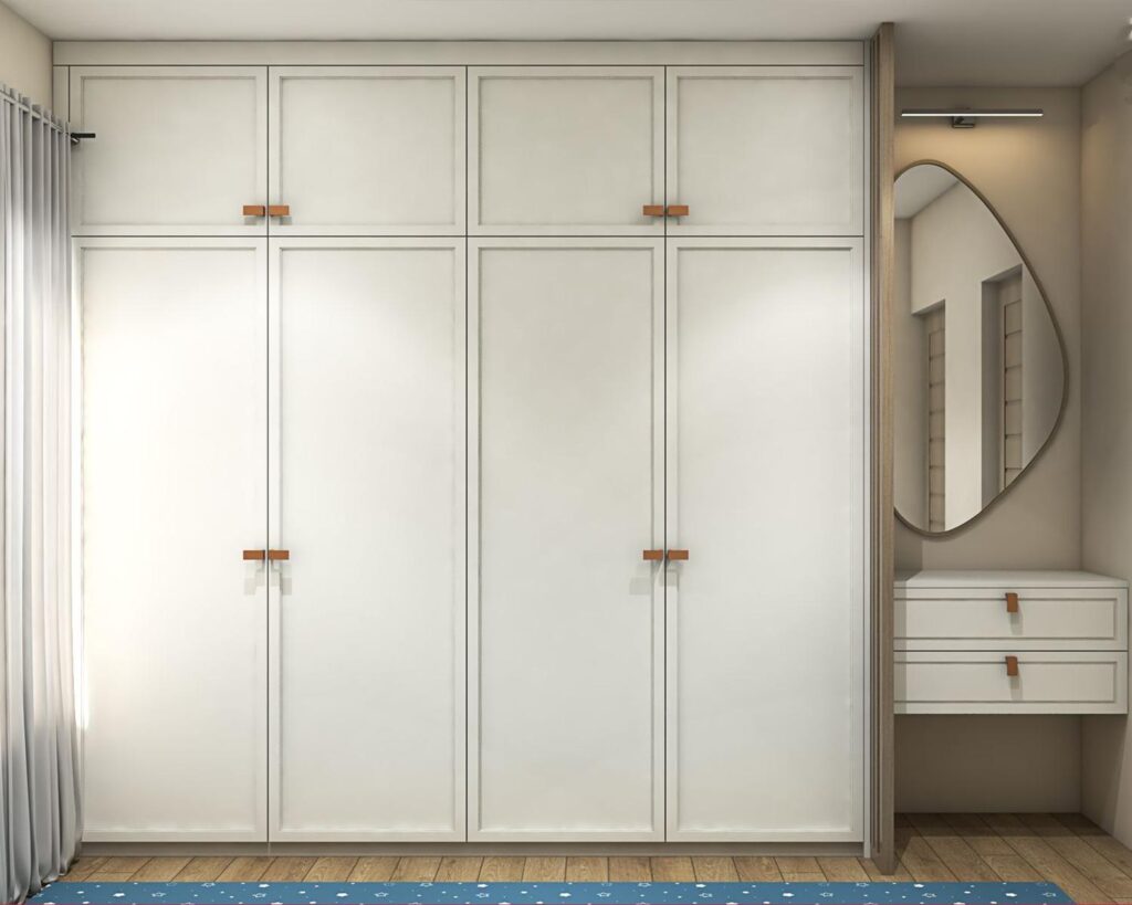 Modern 4-Door Swing Wardrobe with Cream Fluted Laminate Shutters