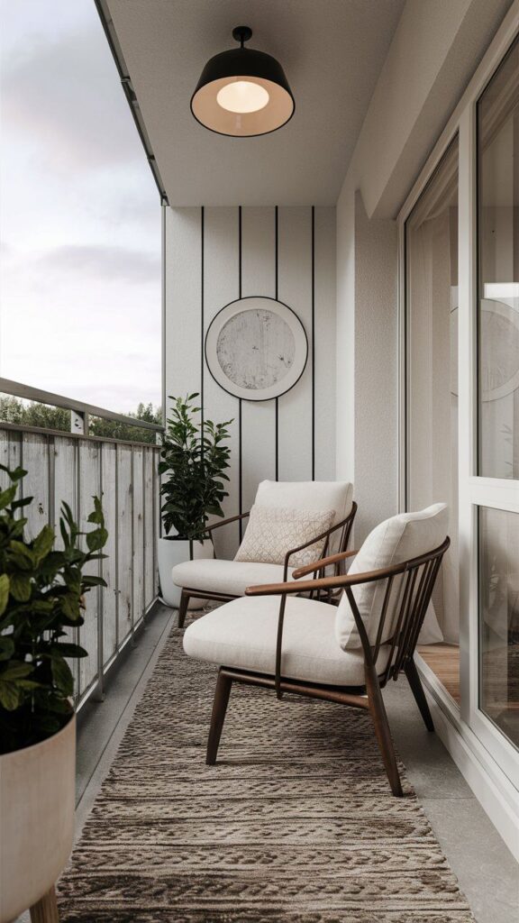 Modern Balcony Design with Cane Sofa and Stylish Photo Frames