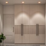 Modern Eclectic 4-Door Swing Wardrobe Design in Beige Matte Finish