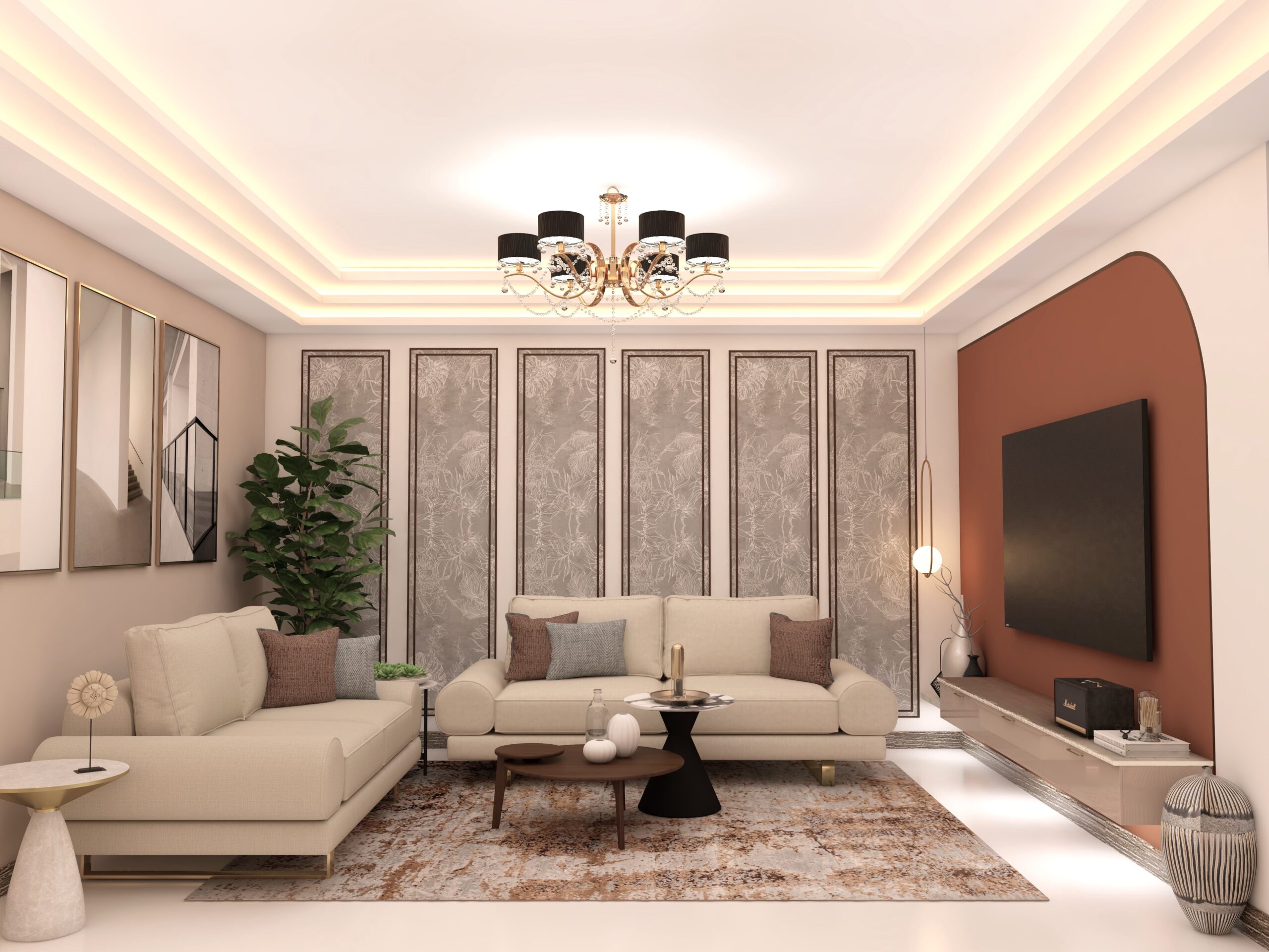 Square POP Contemporary False Ceiling Design with Peripheral Design